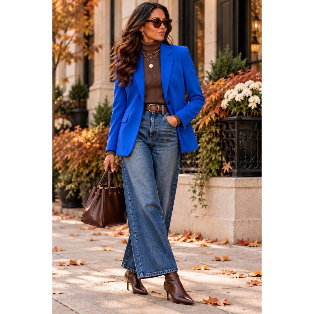 The Limited Royal Blue One Button Blazer Jacket Cobalt Blue M Preppy Office